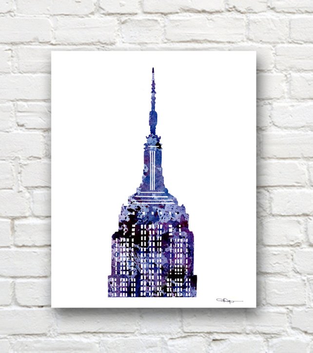 642x724 Empire State Building Art Print Abstract Watercolor New York Etsy