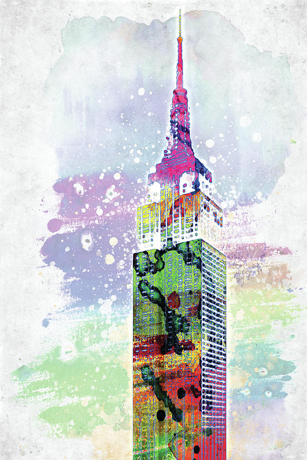 600x900 Empire State Building Colorful Watercolor Digital Art By Mihaela Pater