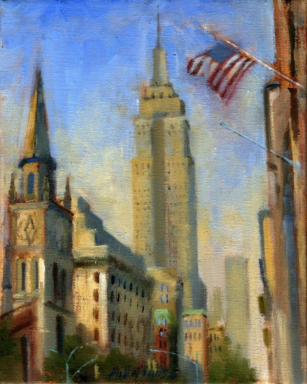 600x752 Empire State Building New York City 10 X 8 In. Original Oil Canvas