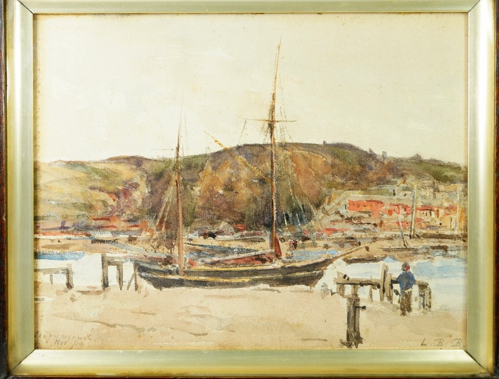 1024x778 Antique English Watercolor Coastal Landscape Dated 1913 Teignmouth