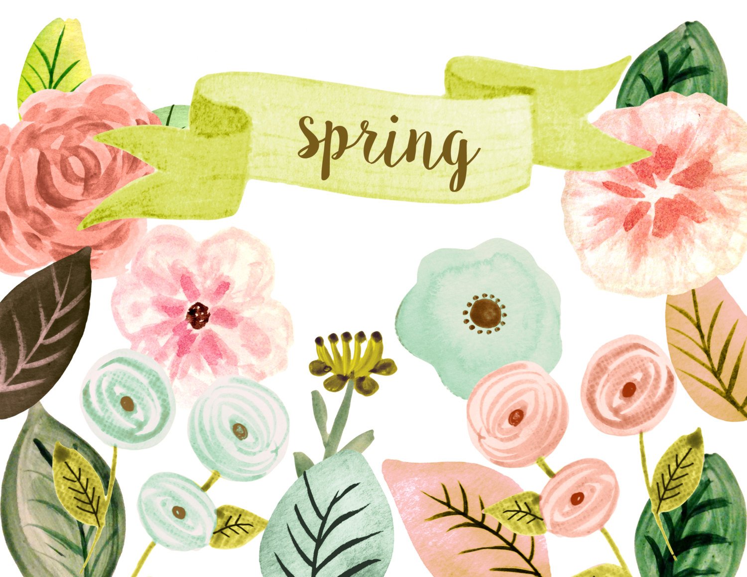 1500x1159 Floral Clipart Watercolor Flowers Vintage Flowers Mason