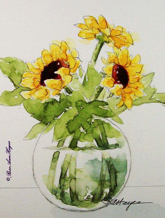 570x751 Sunflowers Print Of Original Watercolor Painting By Roseann Hayes