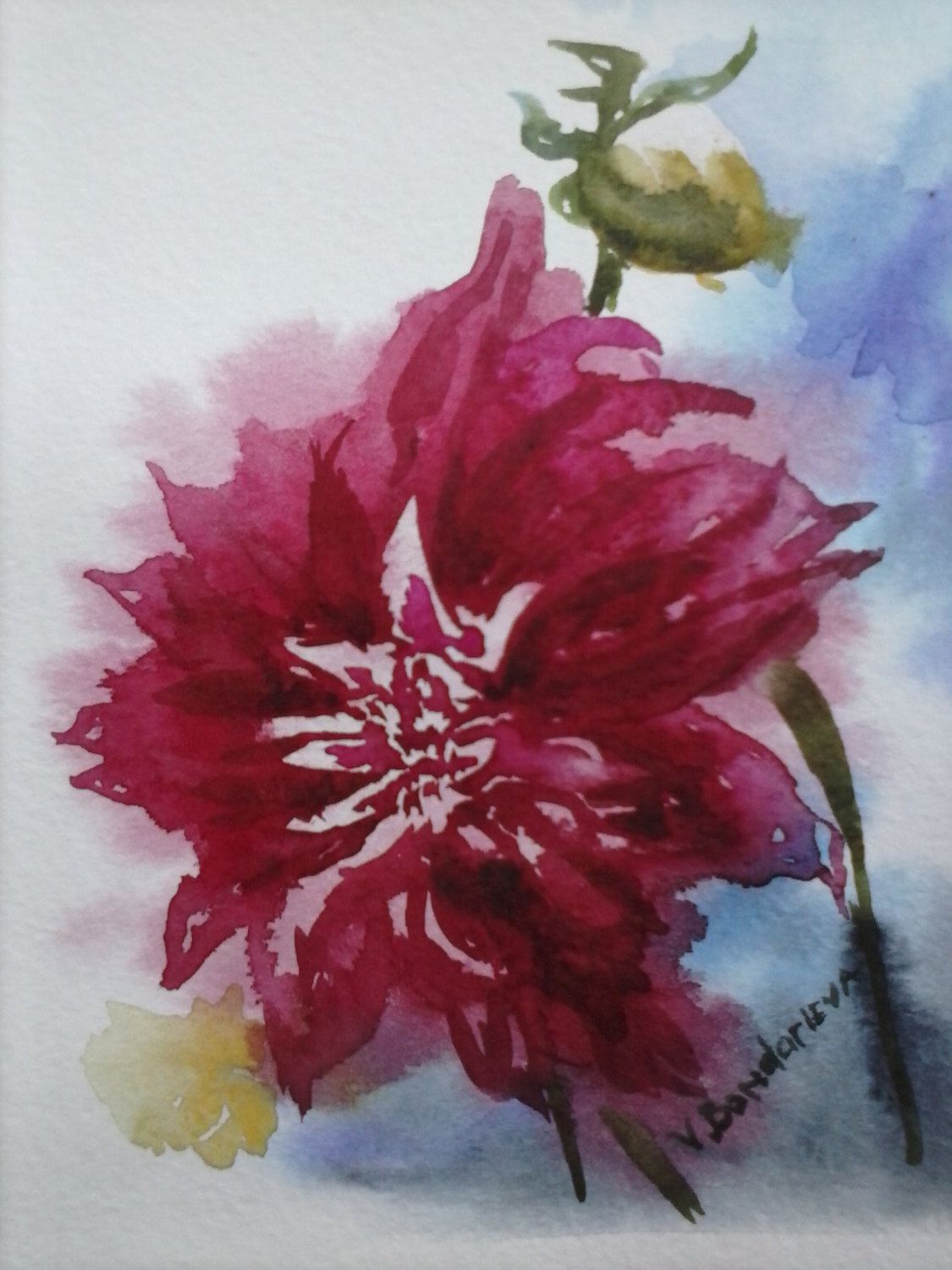 1125x1500 Watercolor Dahlia Original Paintings Watercolor Flowers Original