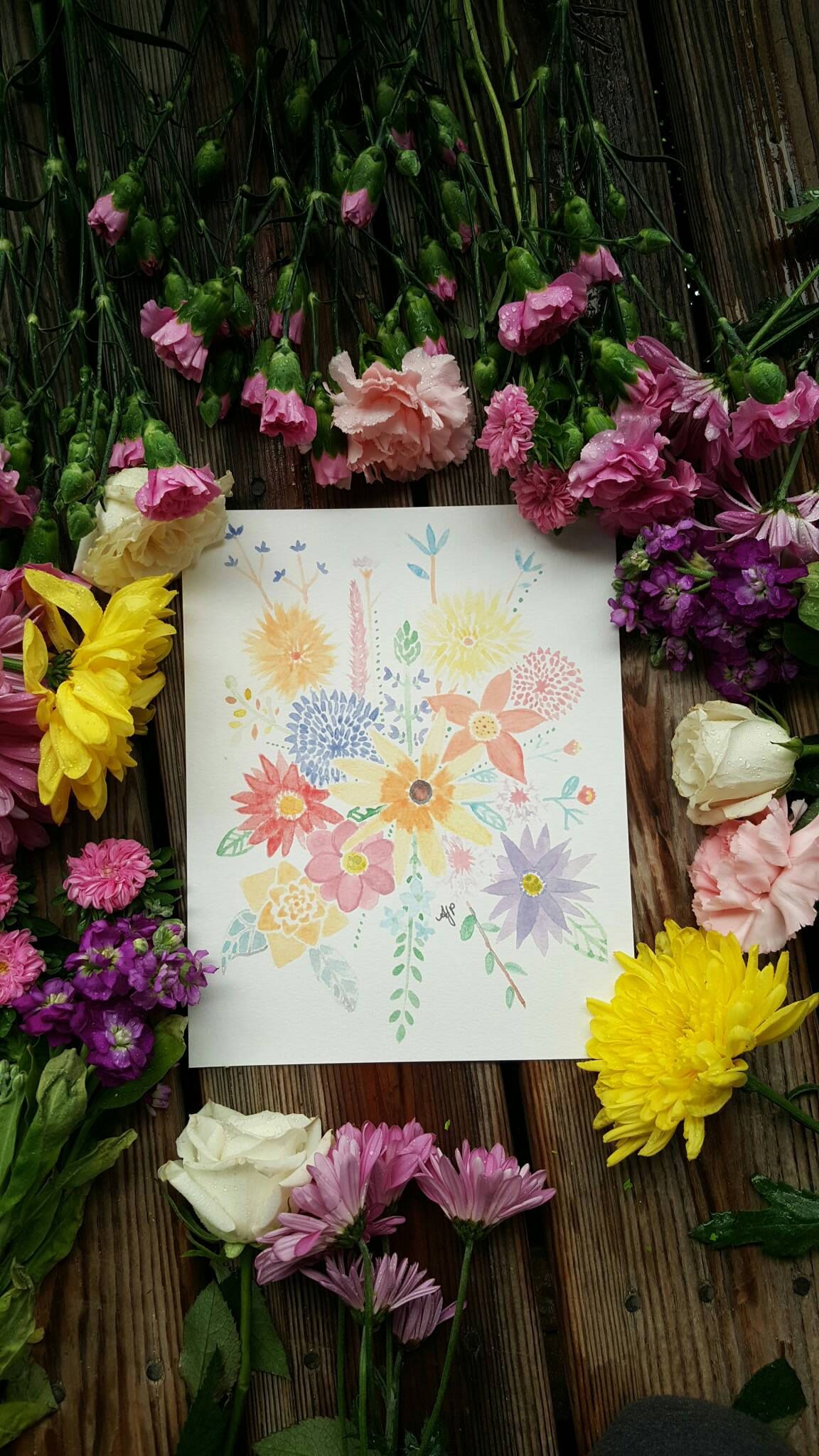 1152x2048 Butterfly Flowers Watercolor Print Print From Original 8x10