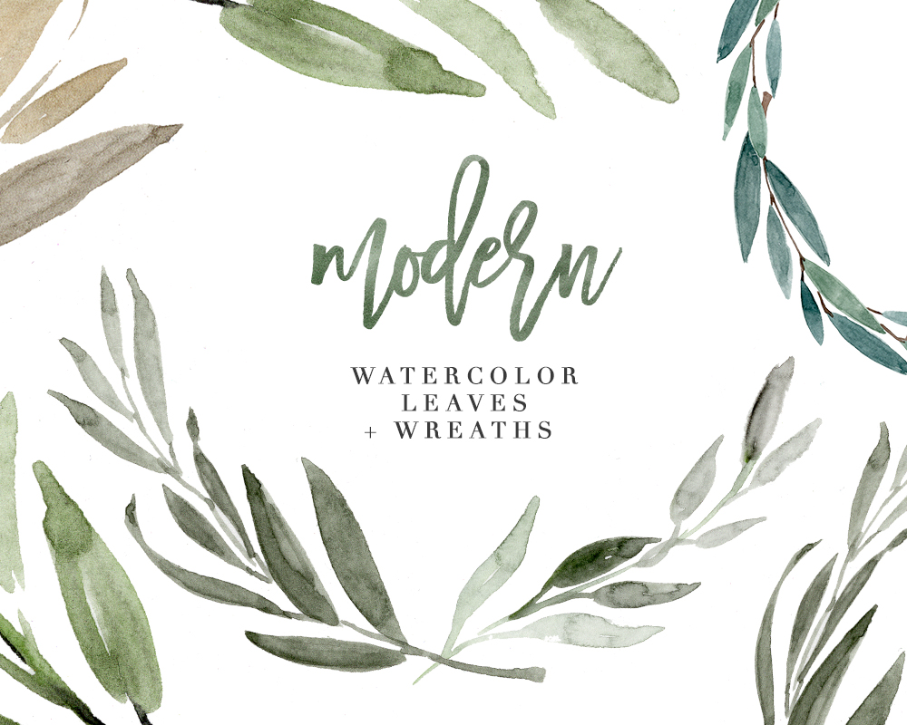 1000x800 Modern Watercolor Leaves Clipart For Wedding Invitations, Logos Amp More