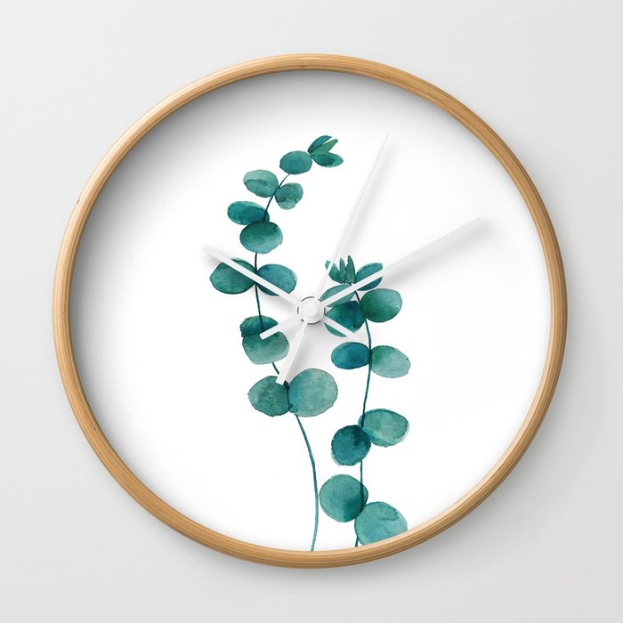 700x700 Green Eucalyptus Watercolor Wall Clock By Colorandcolor Society6