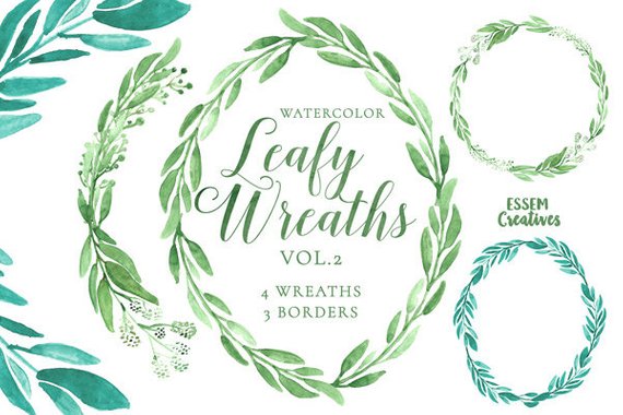 570x380 Eucalyptus Watercolor Wreath Clipart Green Leaves Rustic Etsy
