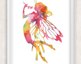 340x270 Fairy Art Print Watercolor Painting In Brown Pink Green Etsy