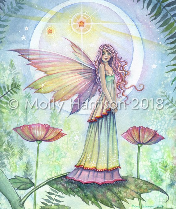 570x676 Fairy Watercolor Painting Wishing Star Original Watercolor Etsy