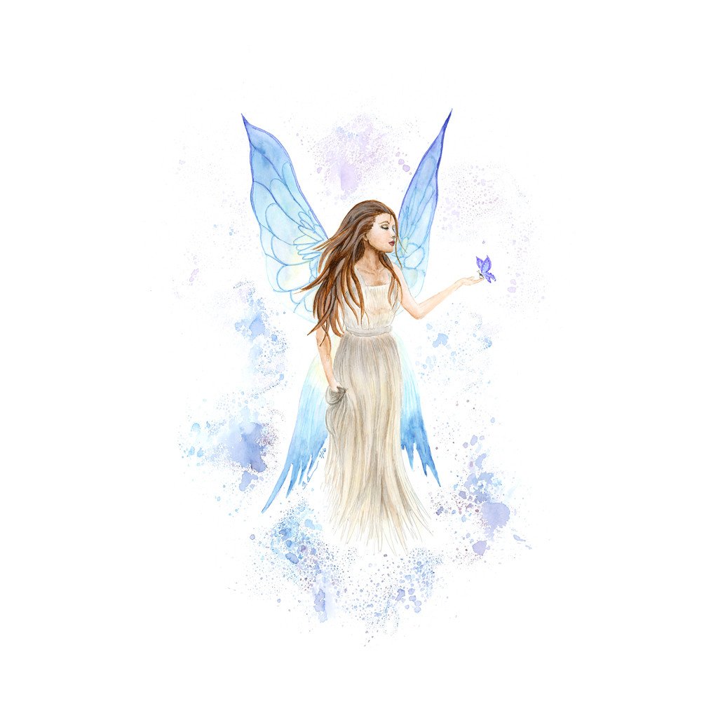 1024x1024 Fairy Watercolor Print Girls Room Decor Tiny Toes Design