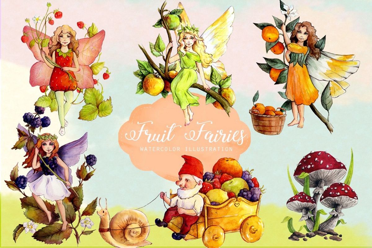 1200x800 Watercolor Fruit Fairy Cliparts