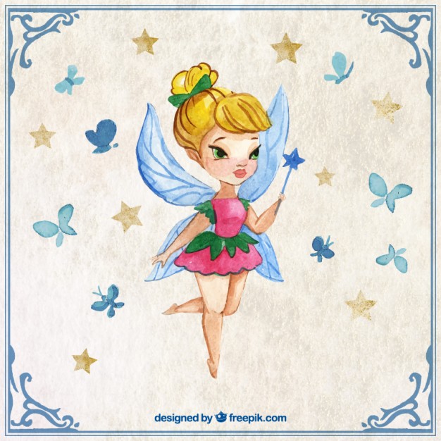 626x626 Cute Fairy With A Wand In A Watercolor Effect Vector Free Download