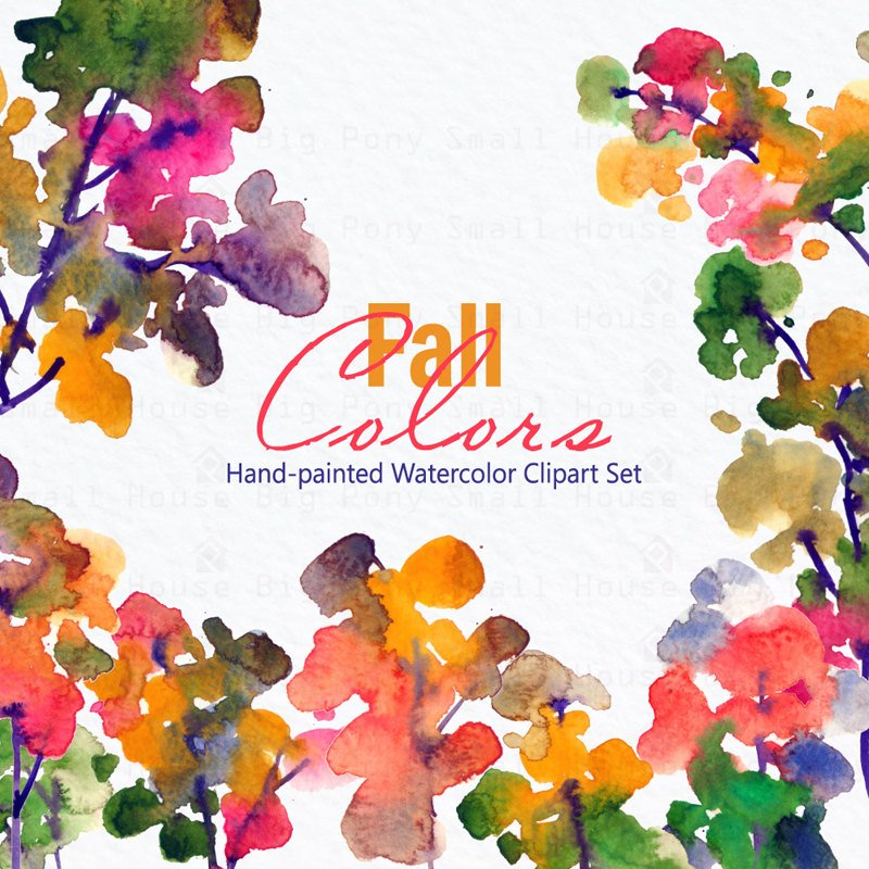 800x800 Fall Foliage Clipart, Hand Painted Watercolor, Watercolour Clipart