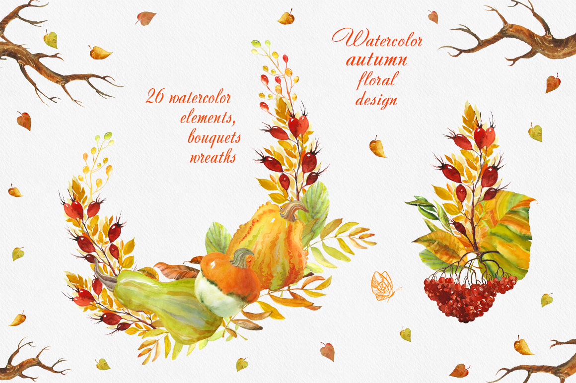 1160x772 Fall Colors. Watercolor Collection By I Design Bundles