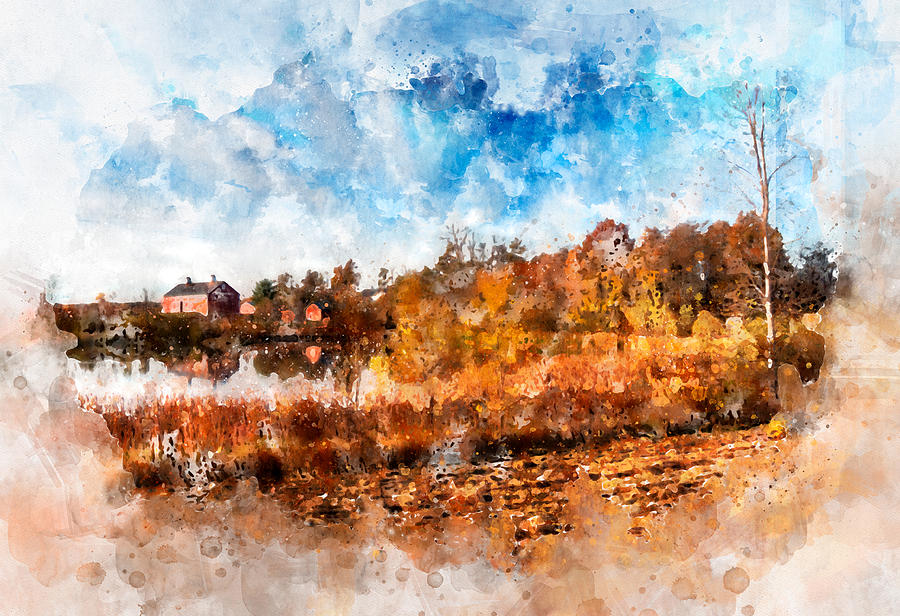 900x616 Farm Fall Colors Watercolor Photograph By Michael Colgate