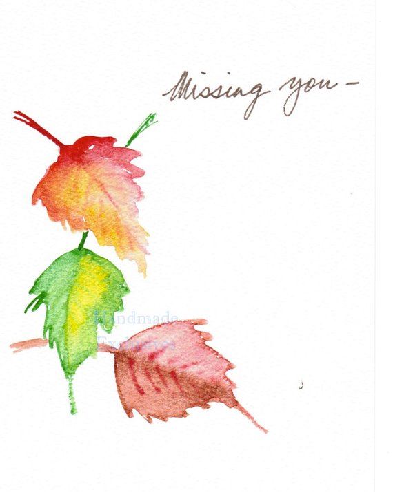 570x715 Handpainted Greeting Card Missing You Watercolor Art Fall Etsy