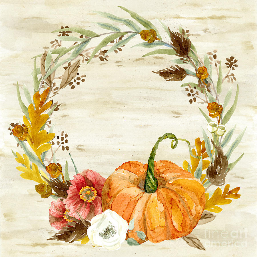 900x900 Fall Autumn Harvest Wreath On Birch Bark Watercolor Painting By