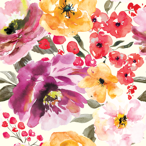 470x470 Fall Floral Painted Watercolor Flowers In Purple Gold Wallpaper