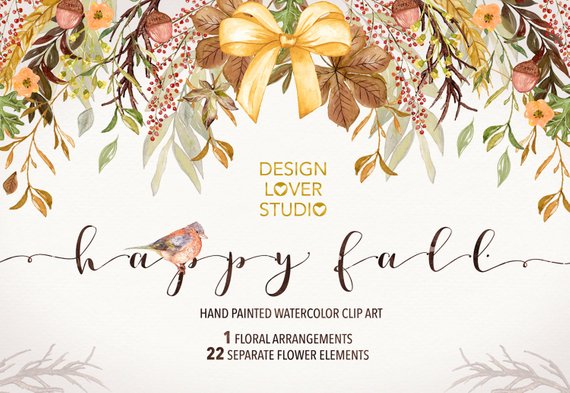 570x393 Watercolor Happy Fall Clip Arts Autumn Leaves Etsy