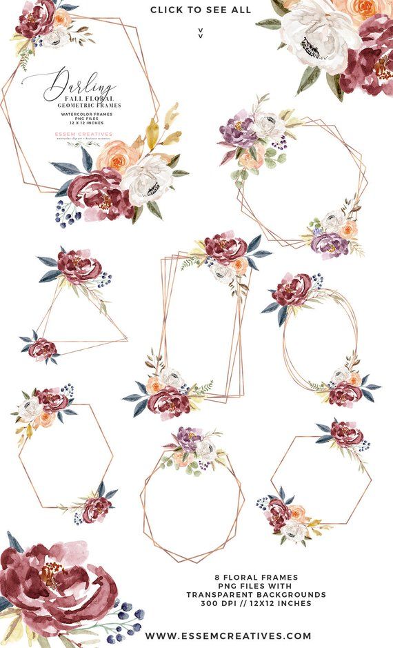 570x939 Fall Watercolor Flowers Clipart, Boho Chic Floral Wreaths
