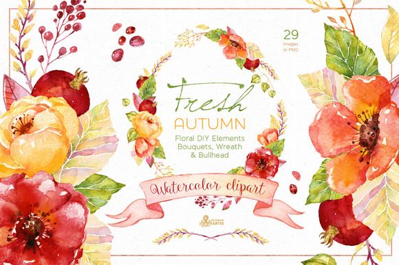 580x386 Fresh Autumn. Watercolor Clipart By Octopusartis On Creative