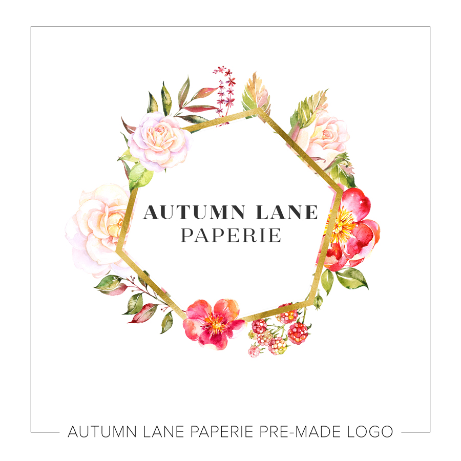 900x900 Gold Foil Hexagonal Logo With Watercolor Flowers Autumn Lane Paperie