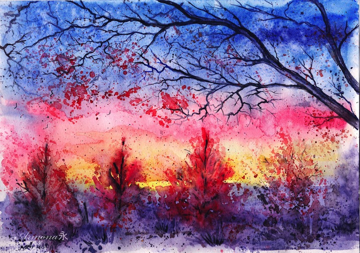 721x507 Colorful Watercolor Paintings Of Radiant Trees In Nature