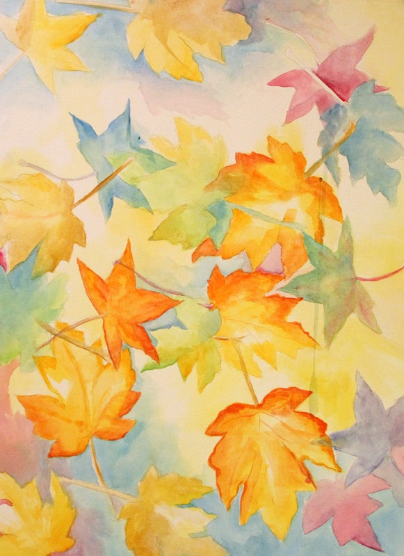 581x800 Early Fall Leaves Watercolor Painting Of Leaves By Texas Artist