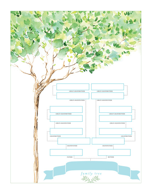 500x636 Family Tree Chart Watercolor Design