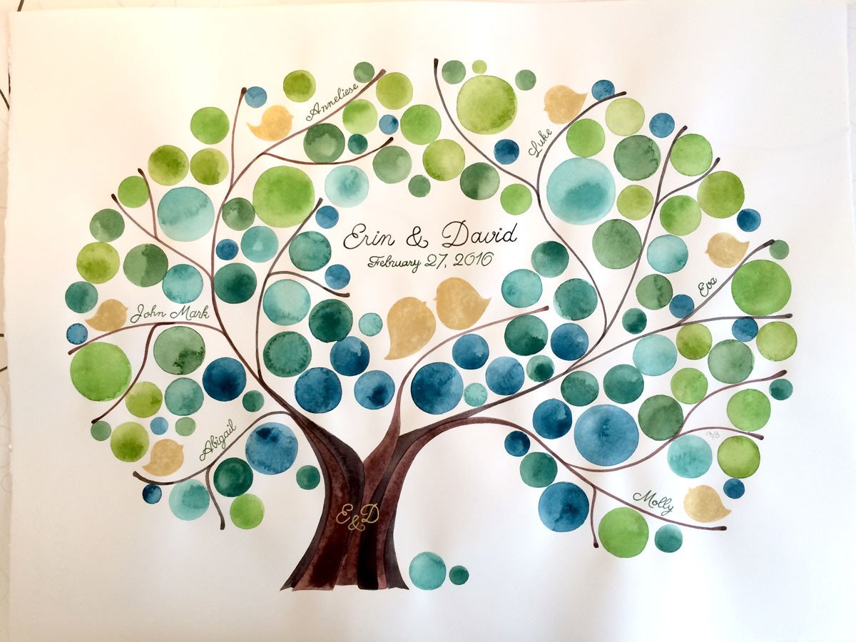 1200x900 Family Tree Original Watercolor Painting Silver Or Gold Pigment