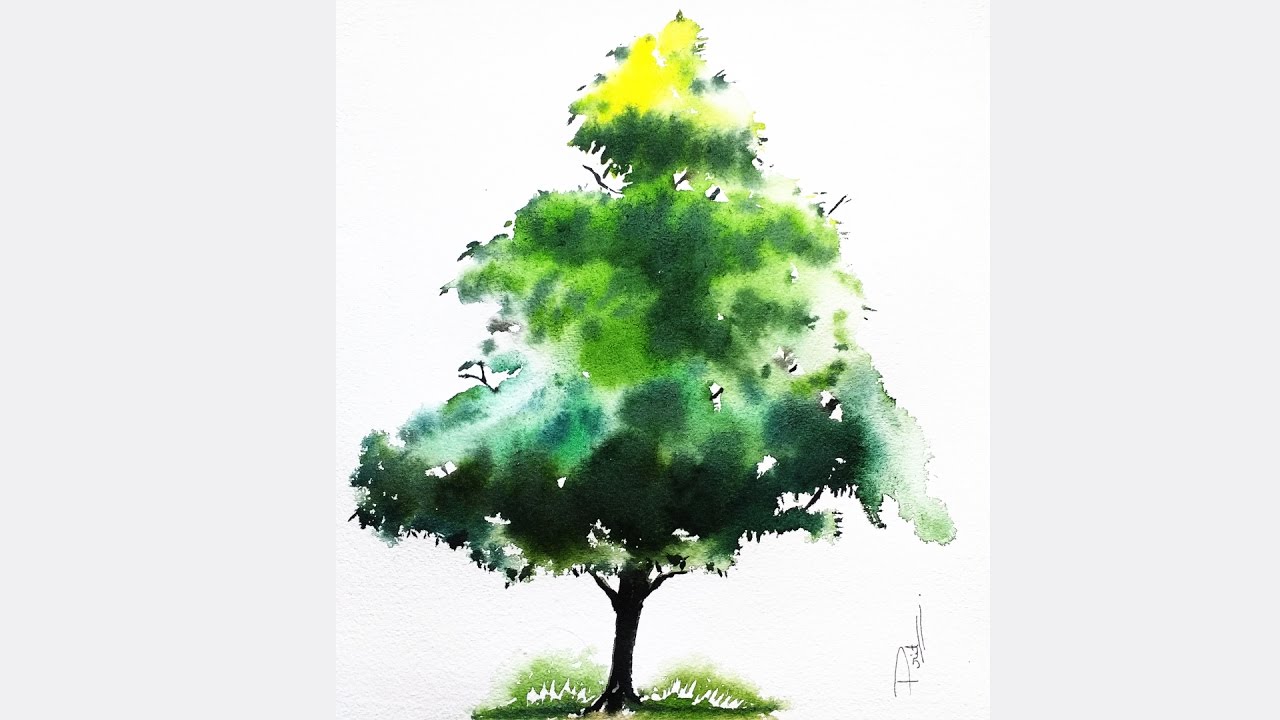 1280x720 Watercolor Painting Tutorial How To Paint A Basic Tree ( Easy