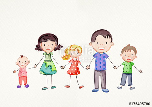 500x354 Happy Family.watercolor Illustration. Togetherness Concept. Stock