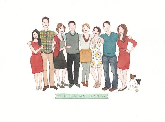 570x422 Custom Family Portrait . Original Watercolor Illustration