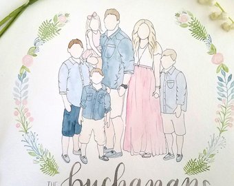 340x270 Custom Family Portrait Illustration Digital Personalized