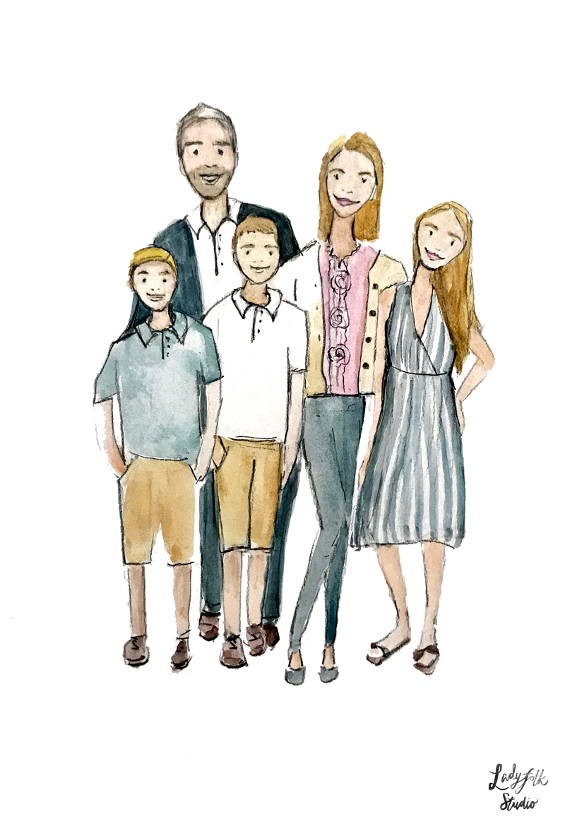 800x1170 Custom Watercolor Family Portrait Ladyfolk Studio