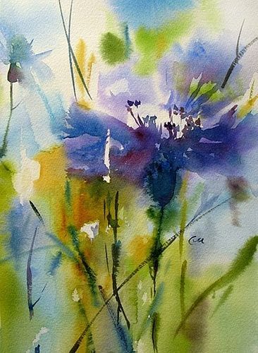 366x500 Cornflower Watercolor, Watercolor Art And Paintings