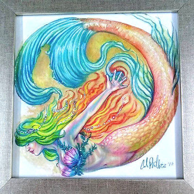 400x400 Original Watercolor Fantasy Art Mermaid Nautical Ocean Painting