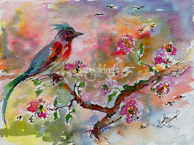 650x488 Spring Bird Fantasy Watercolor And Ink By Ginette Callaway
