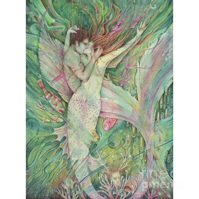 638x638 The Mermaid And The Sailor Fantasy Art Painting In Watercolor