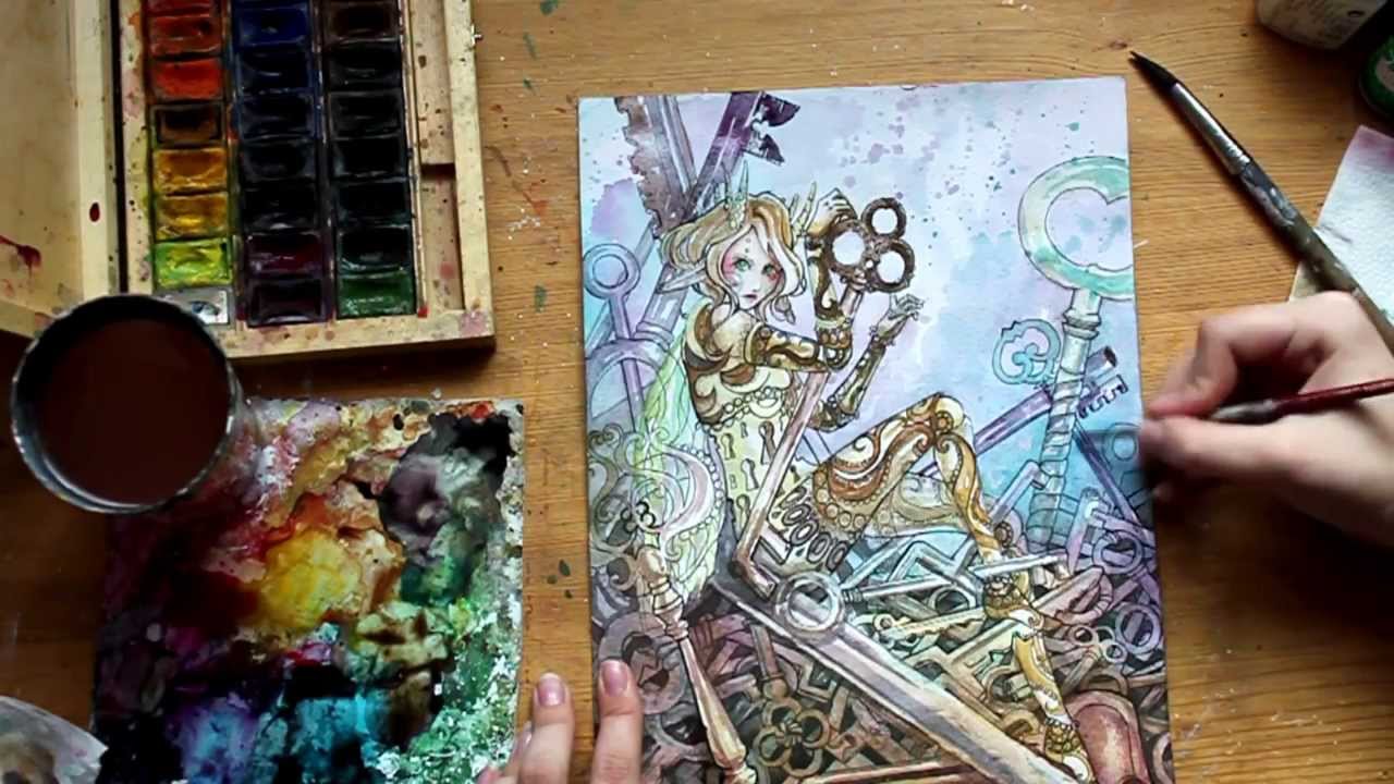 1280x720 Watercolor Fantasy Illustration Keykeeper
