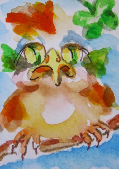 451x640 Aceo Chubby Irish Bird Original Fantasy Art Watercolor Painting