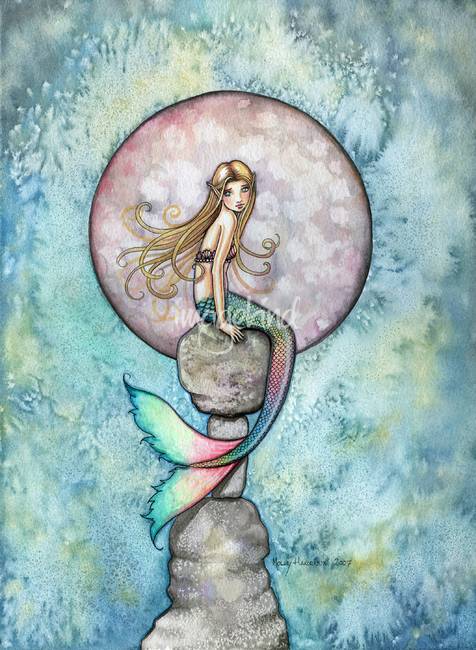 476x650 Sinking Moon Mermaid Fantasy Watercolor Art Print By Molly Harrison