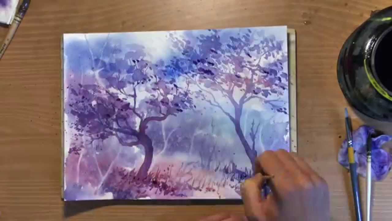 1280x720 Watercolor Forest Fantasy Wet On Wet And Dry Paint