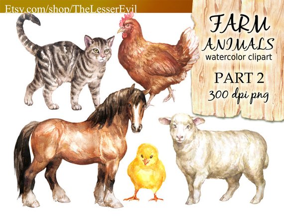 570x445 Farm Animals Clipart Digital Watercolor Illustration Animal Etsy