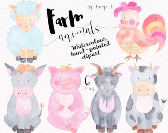 340x270 Farm Animals Clipart Watercolor Hand Painted Clipart Farm Etsy
