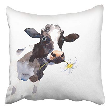 425x425 Emvency Throw Pillow Covers Watercolor Cow A Daisy