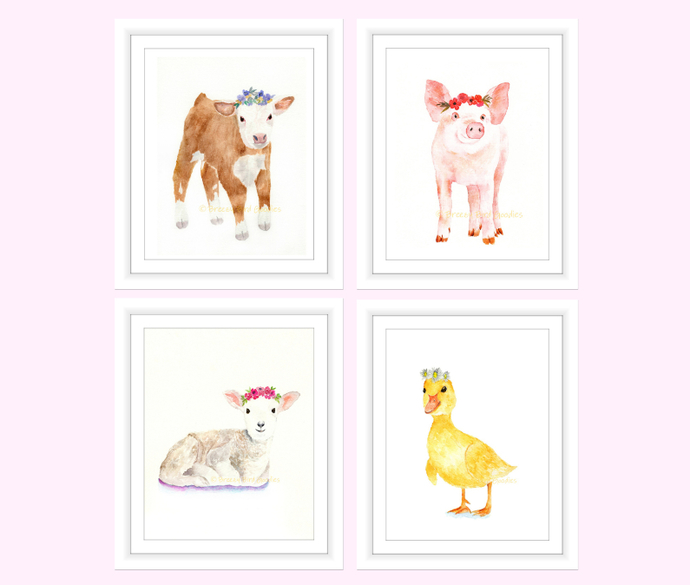 690x585 Flower Crown Farm Animals, Set Of 4 By Breezy Bird Goodies On Zibbet