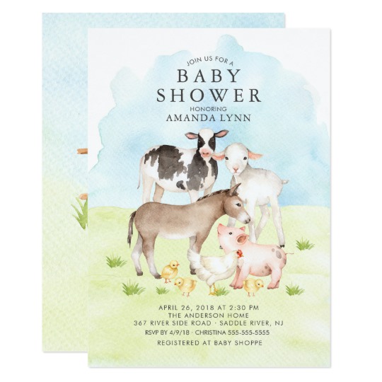 540x540 Watercolor Farm Animals Baby Shower Invitation