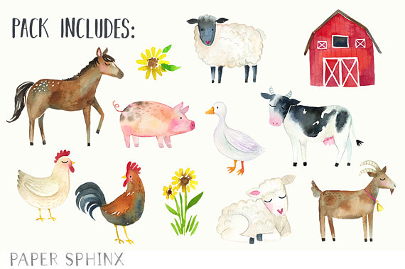 570x379 Watercolor Farm Animals Clipart Clip Art Cow Hors On Paintings For