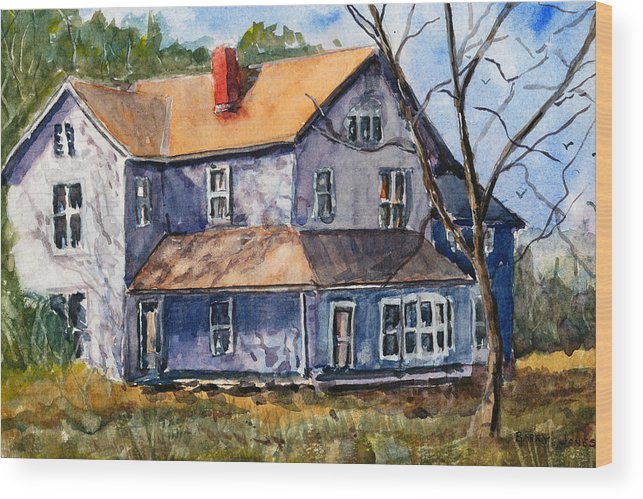 643x499 Old Farm House Watercolor Landscape Wood Print By Barry Jones